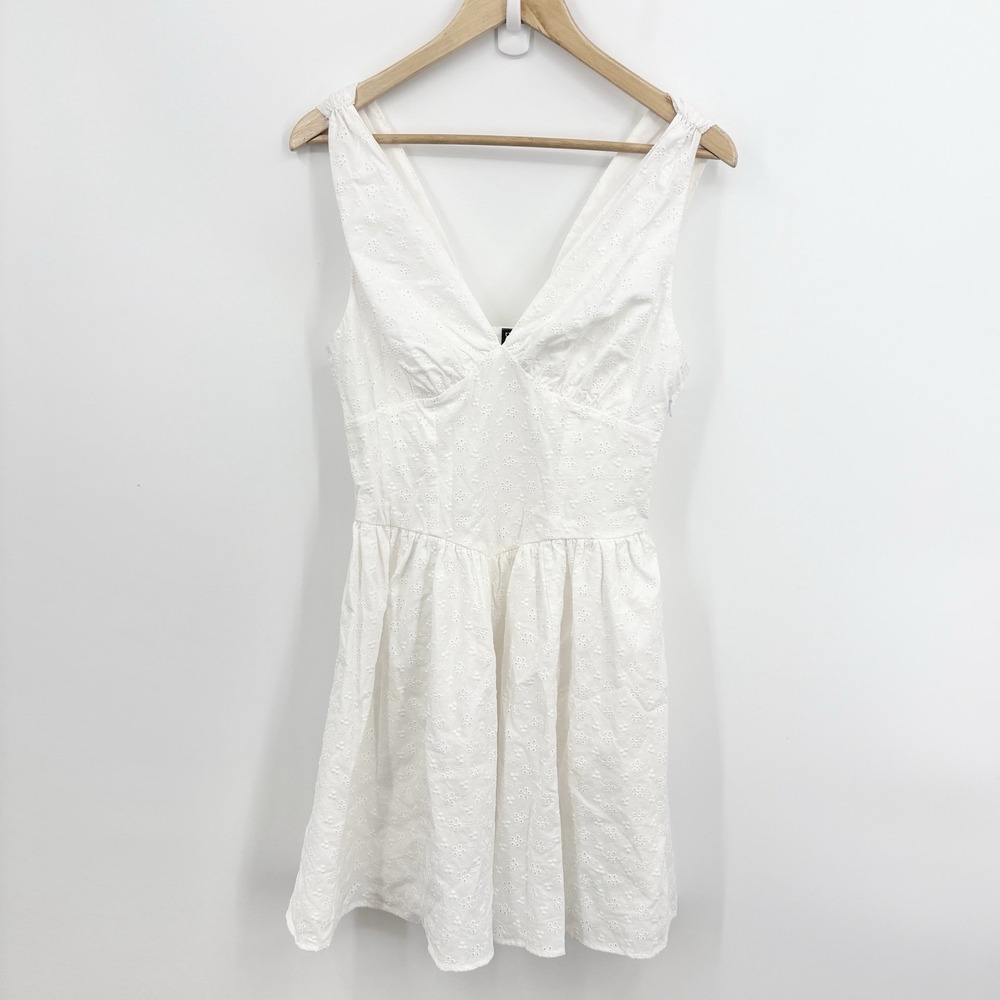 Boho Babydoll Drop Waist Mini Dress Small Eyelet Floral Dainty Romantic Cottage